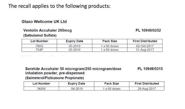 asthma recall