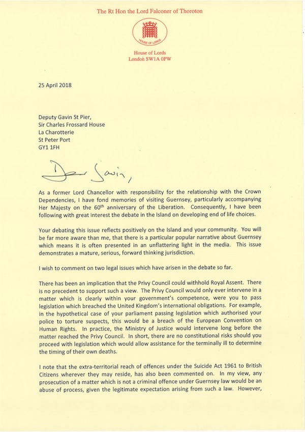 Lord Falconer assisted dying letter part 1