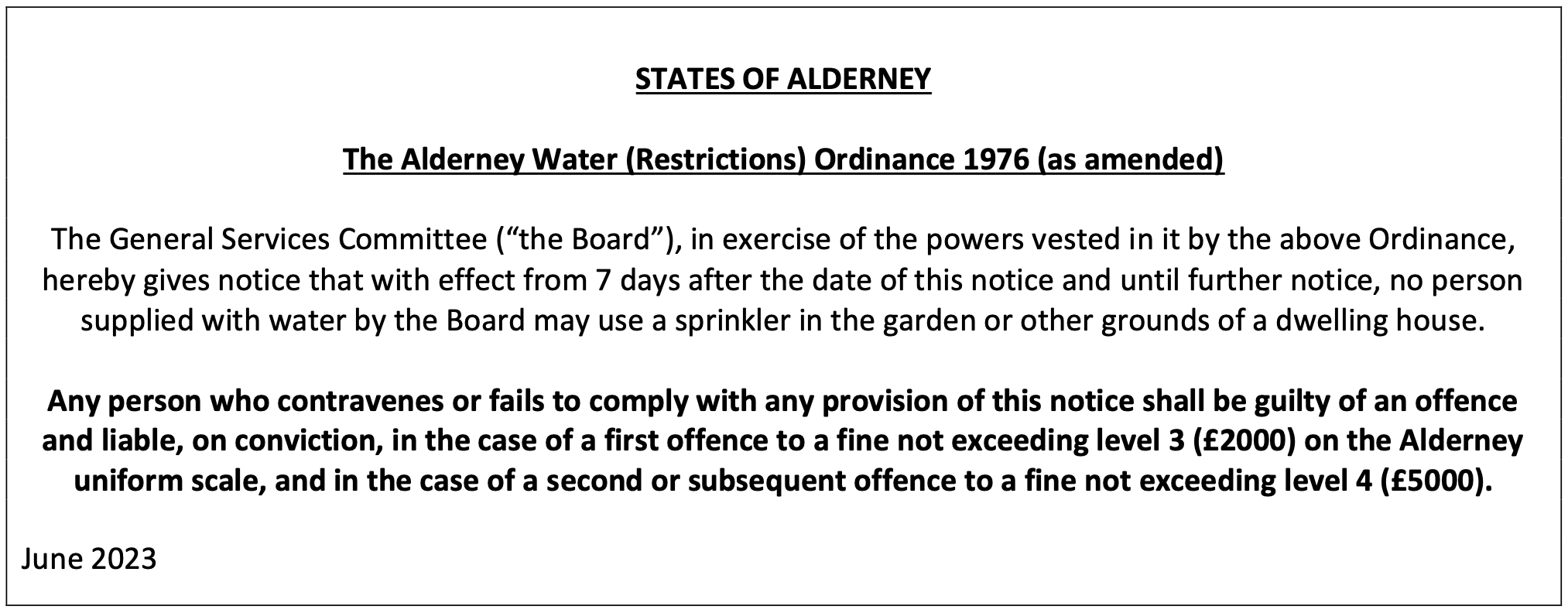 alderney sprinkler ban