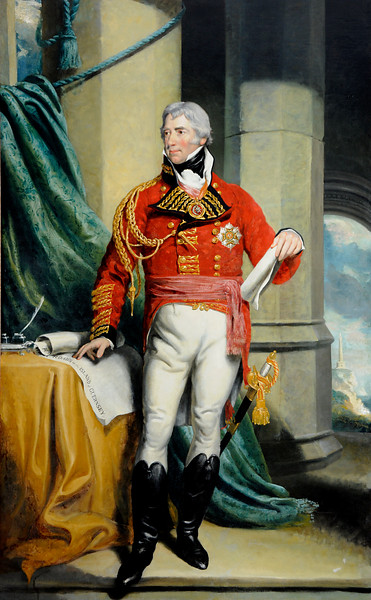 Sir_John_Doyle_portrait Copyright © 2010 The States of Guernsey (Guernsey Museums & Galleries). Oil on canvas; Portrait of Lieutenant-General Sir John Doyle, Baronet, G.C.B., K.C. (1756-1834) with the Doyle Column in the background and a plan of the 'Road