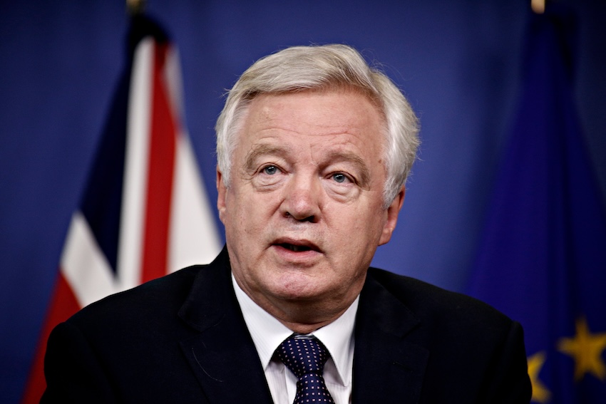 Press conference by Britain's Secretary of State for Exiting the EU David Davis and EU Commission member in charge of Brexit negotiations with Britain,Michel Barnier in Brussels,Belgium Jul. 17,2017