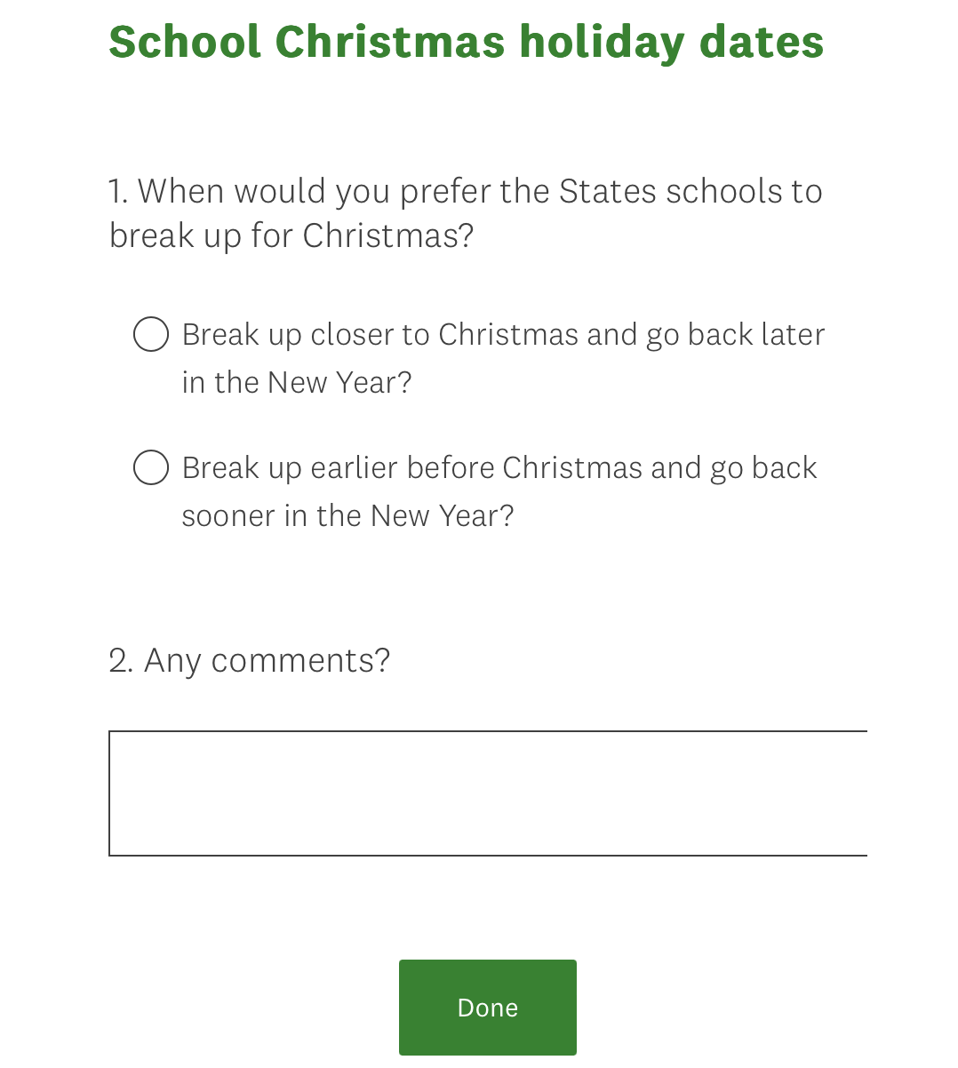 school term holiday survey poll