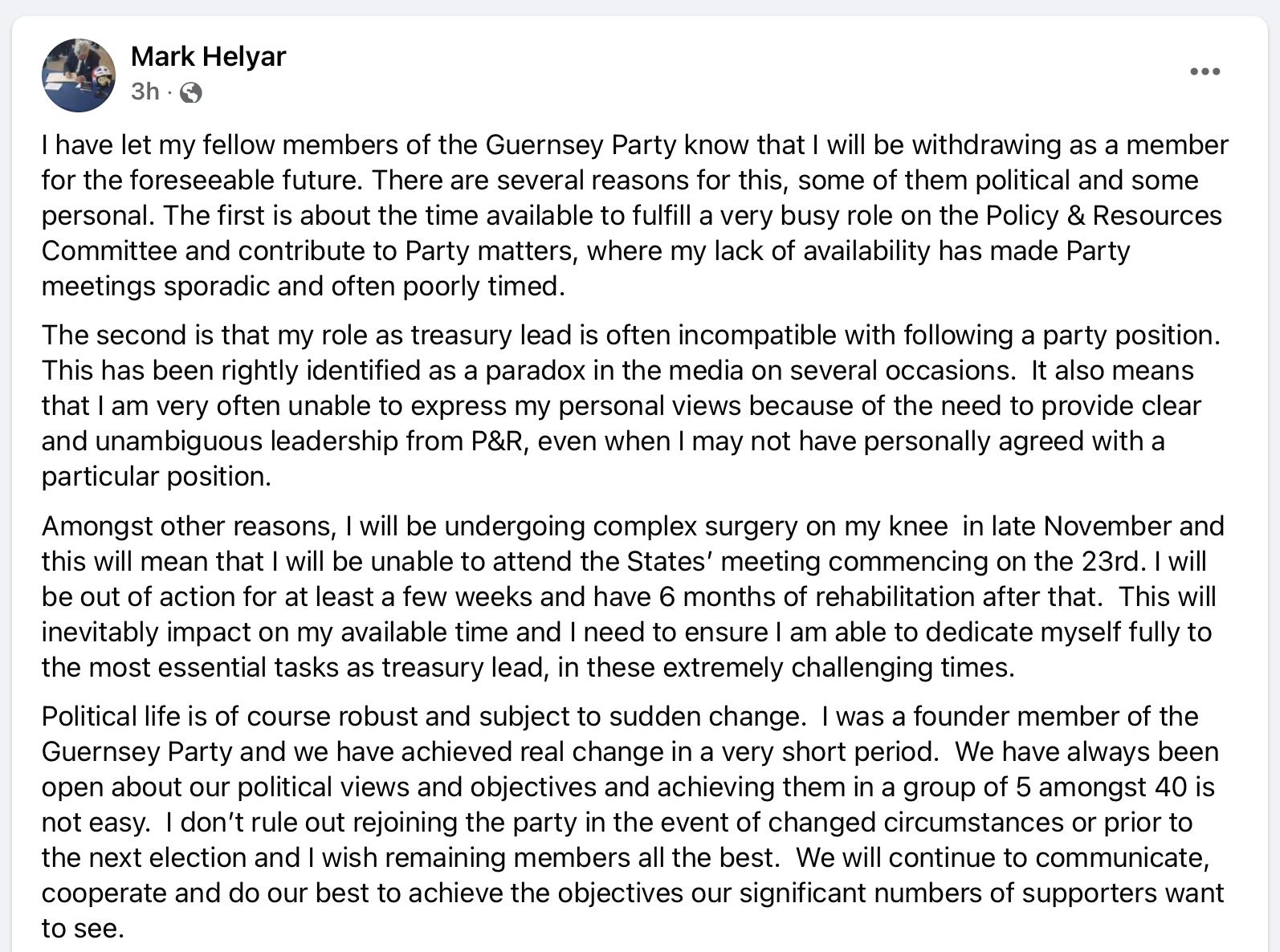 Mark Helyar Guernsey party resignation 