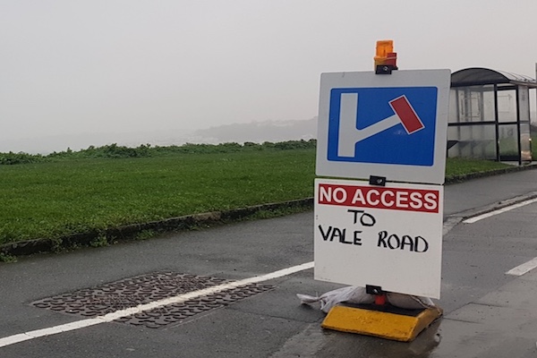 Vale Road closed sign