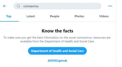 Twitter to direct users to Government information on coronavirus