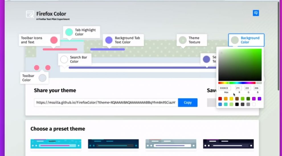 Firefox has a new colour change option to make browsing more personal
