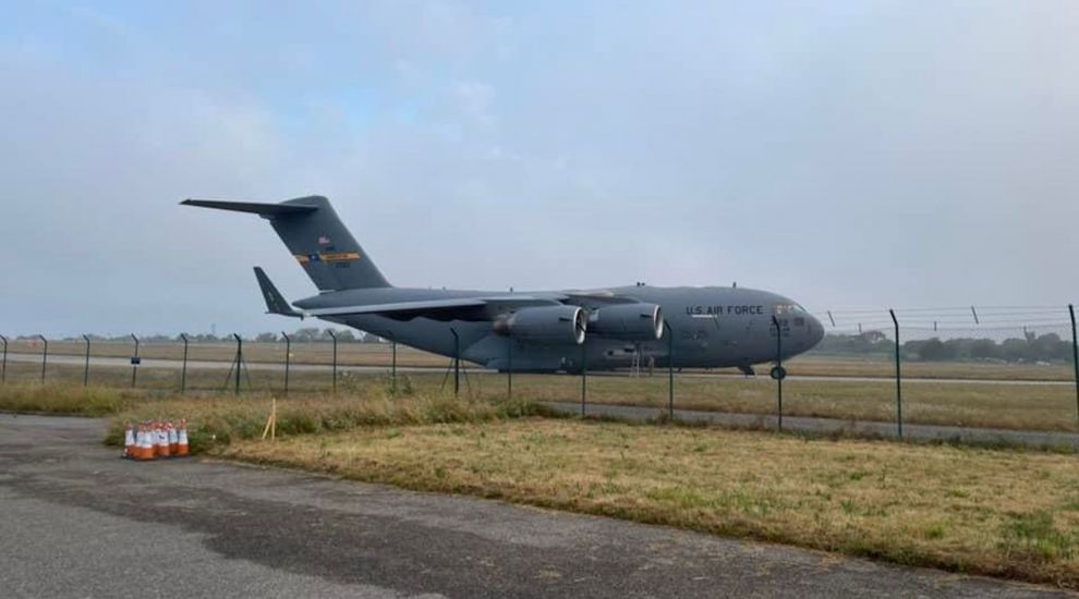 US Air Force jet collects equipment from Jersey for emergency Titanic sub search