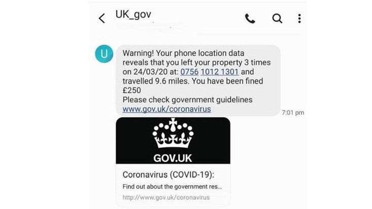 Scam text tells people they have been fined for going out during lockdown