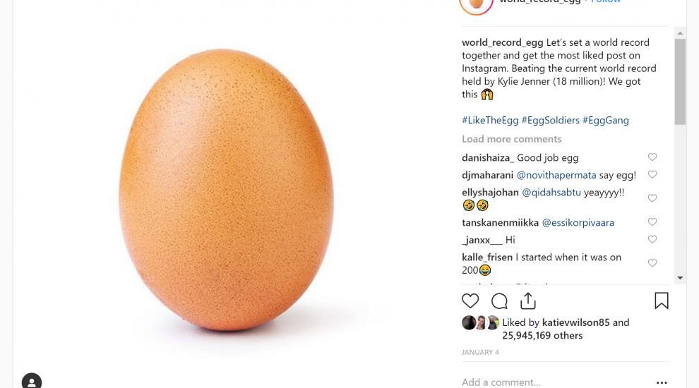 Egg photo becomes most liked Instagram post ever