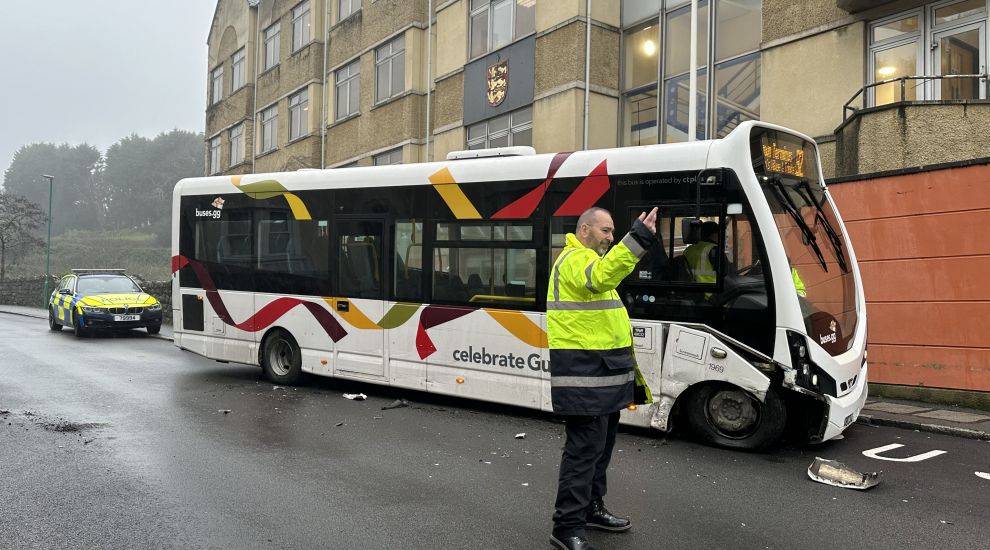 Battered bus stranded outside States HQ during rush hour