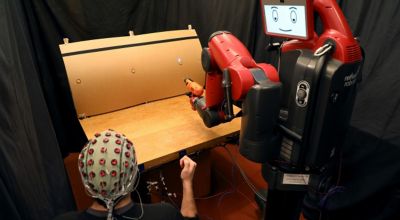 This robot performs actions controlled by human thought