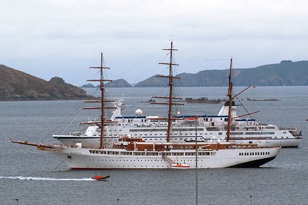 Unique 'sailing' cruise ship in St Peter Port
