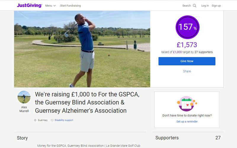 Please Sponsor Alex Murrell’s Golf Challenge for GSPCA, the Guernsey Blind Association & Guernsey Alzheimer's Association